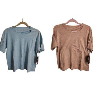 Lot of 2 Rachel Zoe NWT Cut Out Crewneck Short Sleeve Tee Shirts Size M
